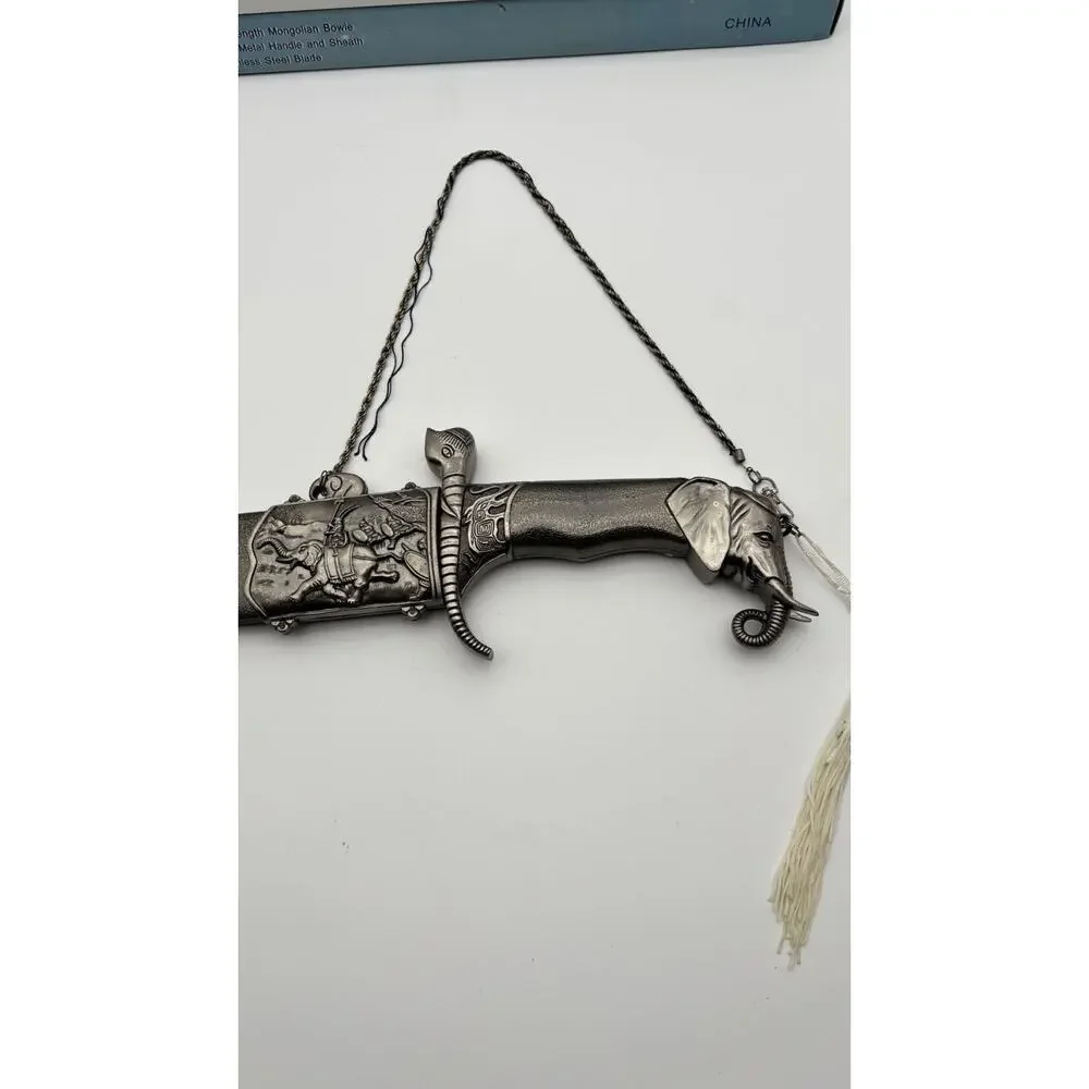 Vintage Tibetan Style Decorative War Elephant Head Dagger Knife In Box